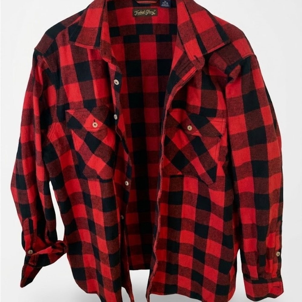 Faded Glory Red and Black Plaid Button Down Shirt